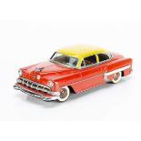 A Marusan For Linemar 1954 Chevrolet Bel Air 2-door Sedan, red tinplate body, yellow roof,