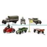 British Diecast, including early Morestone Motorcycle & Sidecar with rider, Dinky Toys 25e Tipping