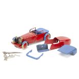 A Meccano Constructor Car No 1, red and blue, clockwork motor with key, currently made into Sports