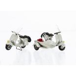 Tekno (Denmark) No 442 Vespa Scooter, grey body, No.443 Vespa Scooter and Sidecar, grey body, red