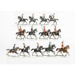 A mixture of German made mounted figures consisting of repainted 48mm scale lancers in red (4), 48mm