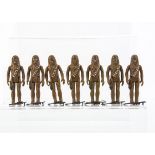 Vintage Star Wars Chewbacca Action Figures, seven examples, one Lili Ledy, all with weapons, VG-E,