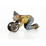 A Tipp & Co Tinplate Clown, 1920s Tumbling Bell Clown toy, detailed tinprinted clown with bell