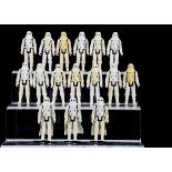 Vintage Star Wars Hoth Stormtrooper Action Figures, sixteen examples, three with weapons and