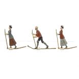 Spenkuch Germany 45mm high German 19th Century flat skiing figures, possibly part of a board game,