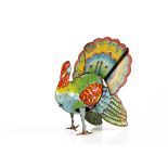 A Blomer & Schüler Tinplate Clockwork Walking Turkey, colourful tinprinted toy, made in U.S Zone