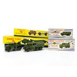 Dinky Toys 660 Tank Transporter, 697 25-Pounder Field Gun Set, 689 Medium Artillery Tractor, 661