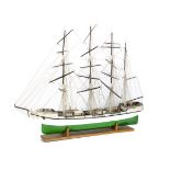 A Large Scratch-Built Wooden Four Masted Sailing Vessel, with painted green and white hull,