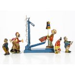 Tinplate Clockwork Clowns, Wells Brimtoy Novelty Walking Inverted Clown 9/152, English tinplate