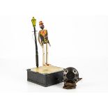 1930s National Microphone Dancer Toy, comprising black wooden dancing figure with articulated