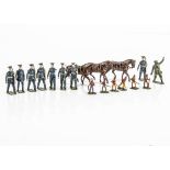 Britains post WW2 version lead military figures including marching RAF Regiment (8), playworn, 1 arm