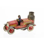 A Pre-War Arnold Tinplate Clockwork Fire Engine #640, red detailed tinrpinted body, Firemen
