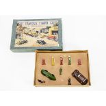 A Timpo Toys Petrol Station No 2 Set, comprising Speed Of The Wind, green, Saloon, brown, three