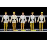 Vintage Star Wars Luke Skywalker Action Figures, five examples, two with yellow hair, two brown