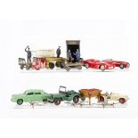 Dinky Toys 108 MG Midget, white body, red hubs, 172 Studebaker, light green body, mid-green hubs,