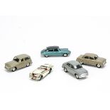 Early-Issue Corgi Toys, 200 Ford Consul, fawn body, 202 Morris Cowley, grey body, 206 Hillman Husky,