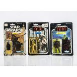 Vintage Star Wars Carded Action Figures, Star Wars Kenner 20A back Jawa, ROTJ Kenner 77 back Logray,