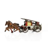 A Orobr Oro-Werke Tinplate Wind-Up Horse-Drawn Fire Engine, detailed tinprinted horses pulling