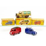 Dinky Toys 260 Morris J Royal Mail Van, 252 Refuse Wagon, tan body, green shutters, red hubs, no