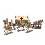 Hausser Elastolin 100mm scale horse drawn WW1 wagon (red crosses not original), horses not correct