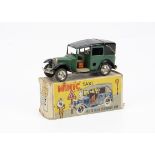 A Tri-ang Minic Tinplate Clockwork Pre-War 39M Taxi Cab, dark green body, black chassis and roof,