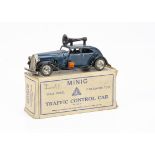 A Tri-ang Minic Tinplate Clockwork Pre-War 29M Traffic Control Car, dark blue body, black chassis