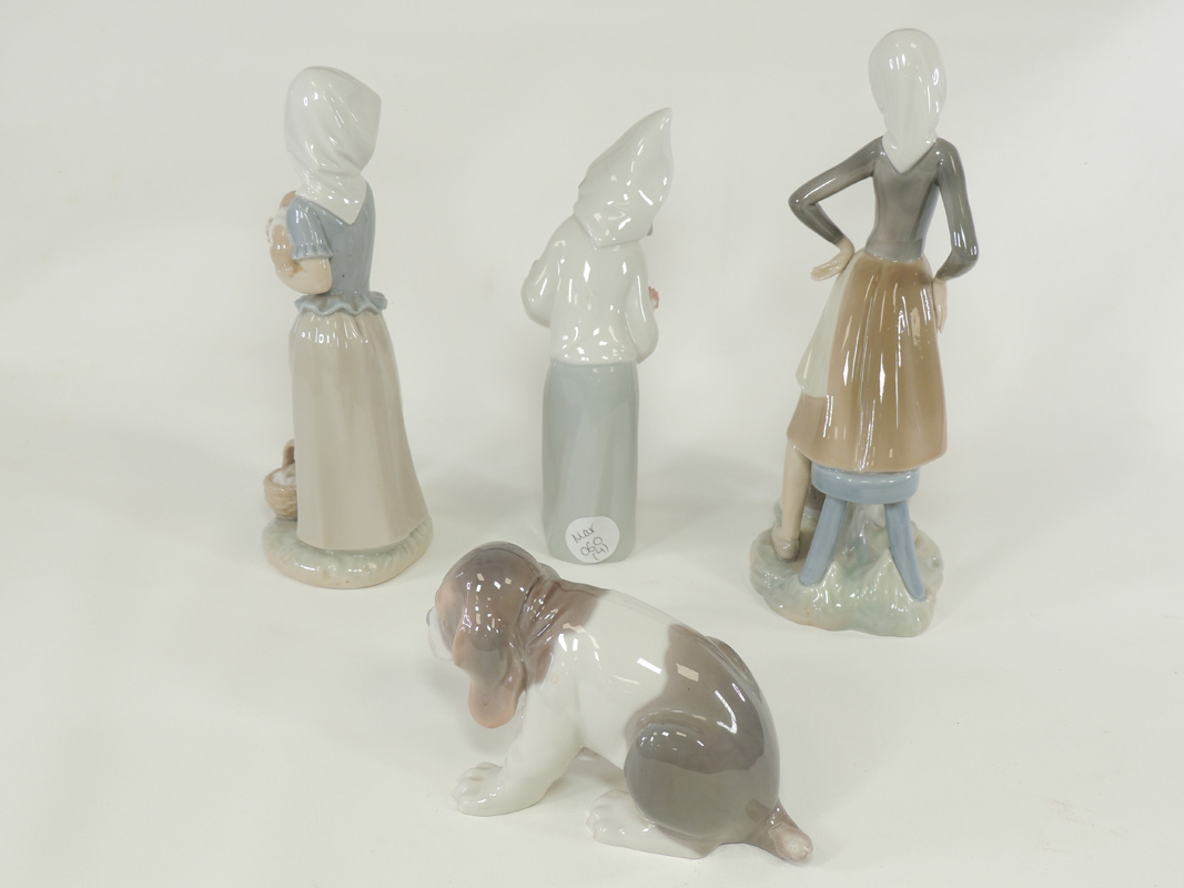Four Spanish Lladro porcelain figures with a theme of childhood and animals, a girl and duck, girl - Image 2 of 3