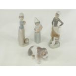 Four Spanish Lladro porcelain figures with a theme of childhood and animals, a girl and duck, girl
