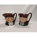 A pair of Royal Doulton grimacing Toby jugs, one marked 'Old Charley' D5470, height 15cm (2)