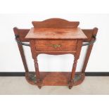 Early 20th Century oak hall stand, stick / umbrella storage with metal tray inserts to base,