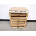 'Clark's Anchor' sewing thread counter display cabinet, with seven drawers and internal wooden