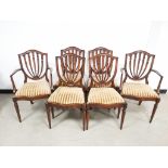Set of six mahogany Hepplewhite style dining chairs, consisting of two carvers, and four side
