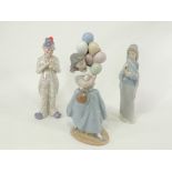 Two Spanish Lladro porcelain figures, a balloon seller and a modest female, both with printed