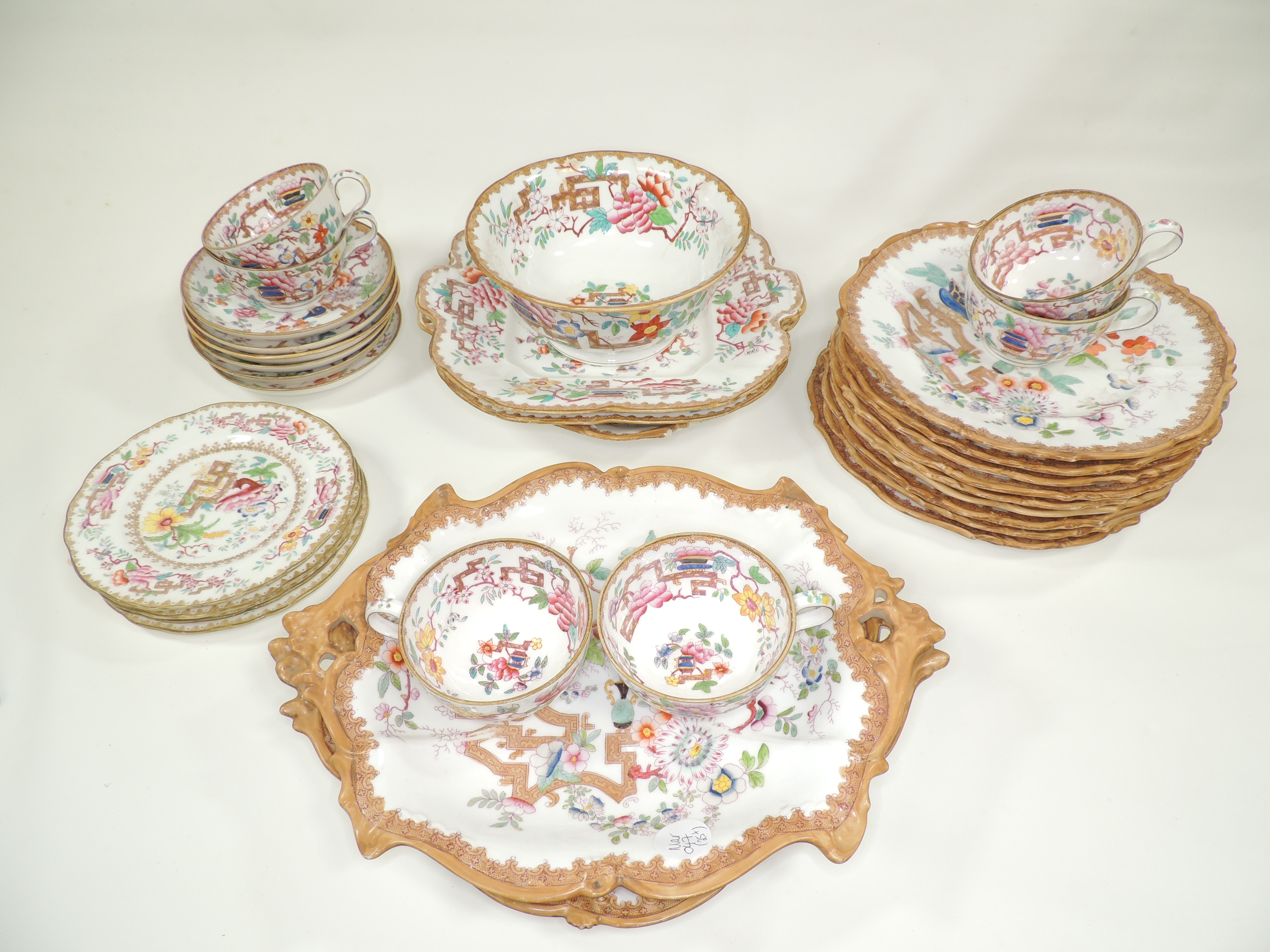 A British Staffordshire 19th Century part service in the 'China Tea' pattern, with a Chinoiserie