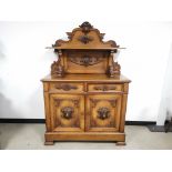 19th Century continental oak buffet server sideboard, with two drawers and double doors to the base,