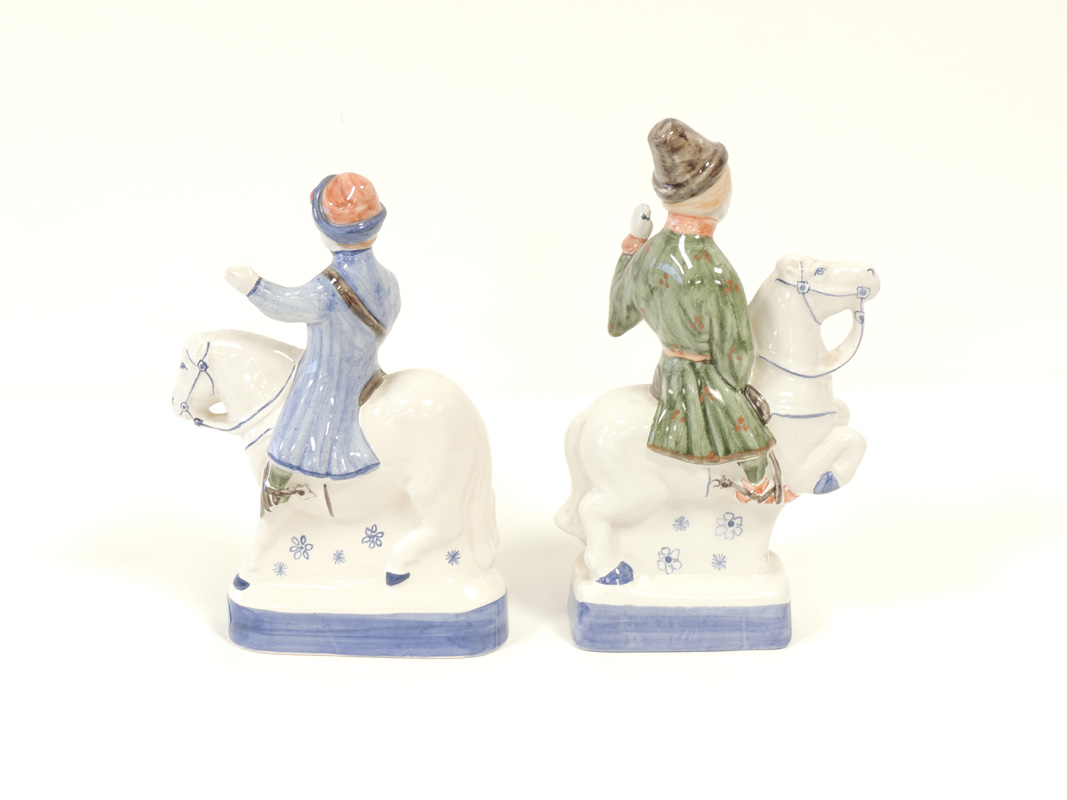 A pair of Rye Pottery figures on horseback, after historical caricatures 'The Skipper' and 'The - Image 2 of 4