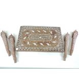 An Anglo-Indian Vizagapatam style bone mounted small table with elephant legs and motifs, 53.5cm x