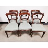 Set of six Victorian mahogany dining chairs, with light blue upholstered seats