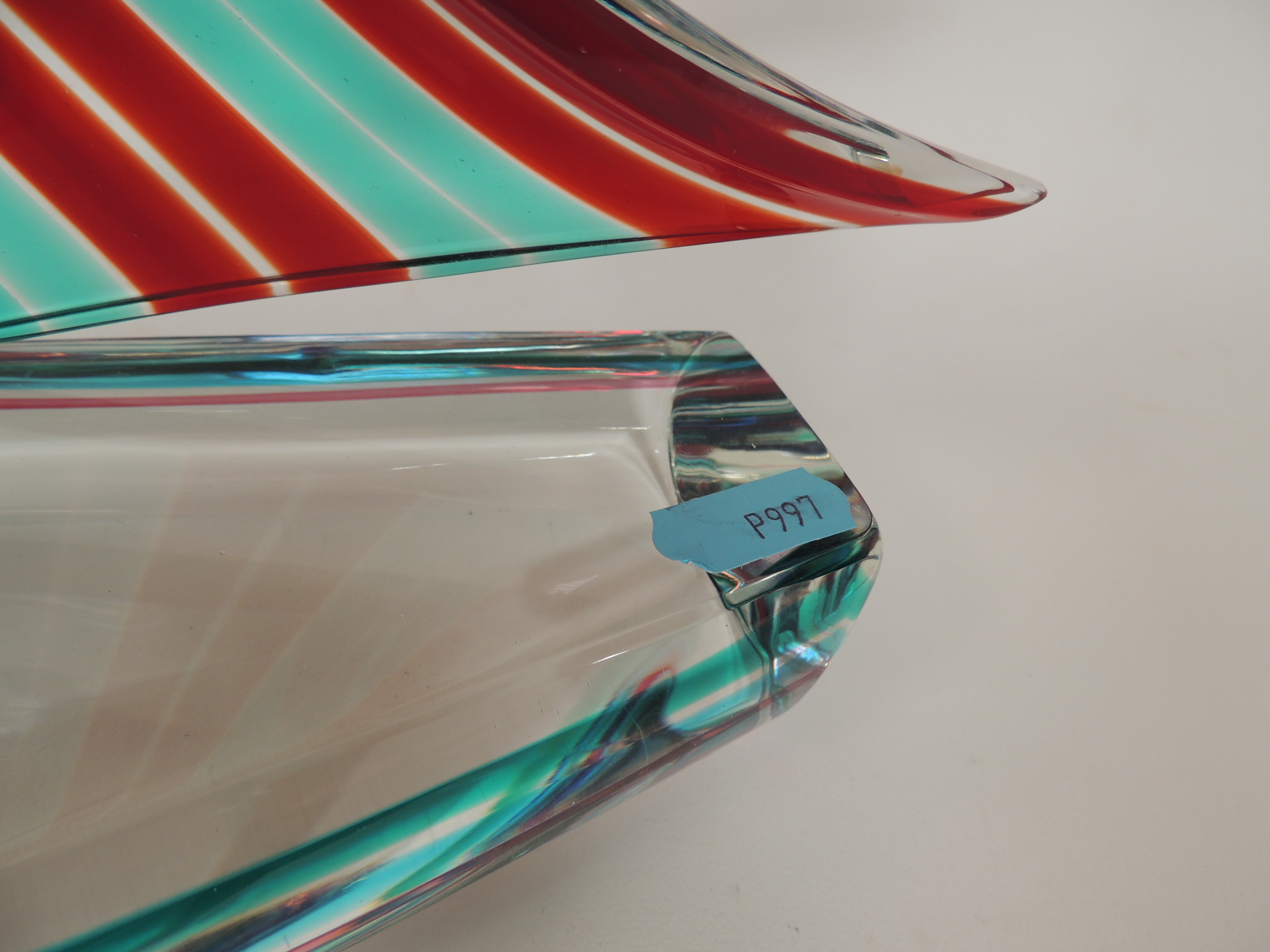 An Italian Murano glass sculpture of a sailing boat, with encased red, blue and green colouration, - Image 5 of 5