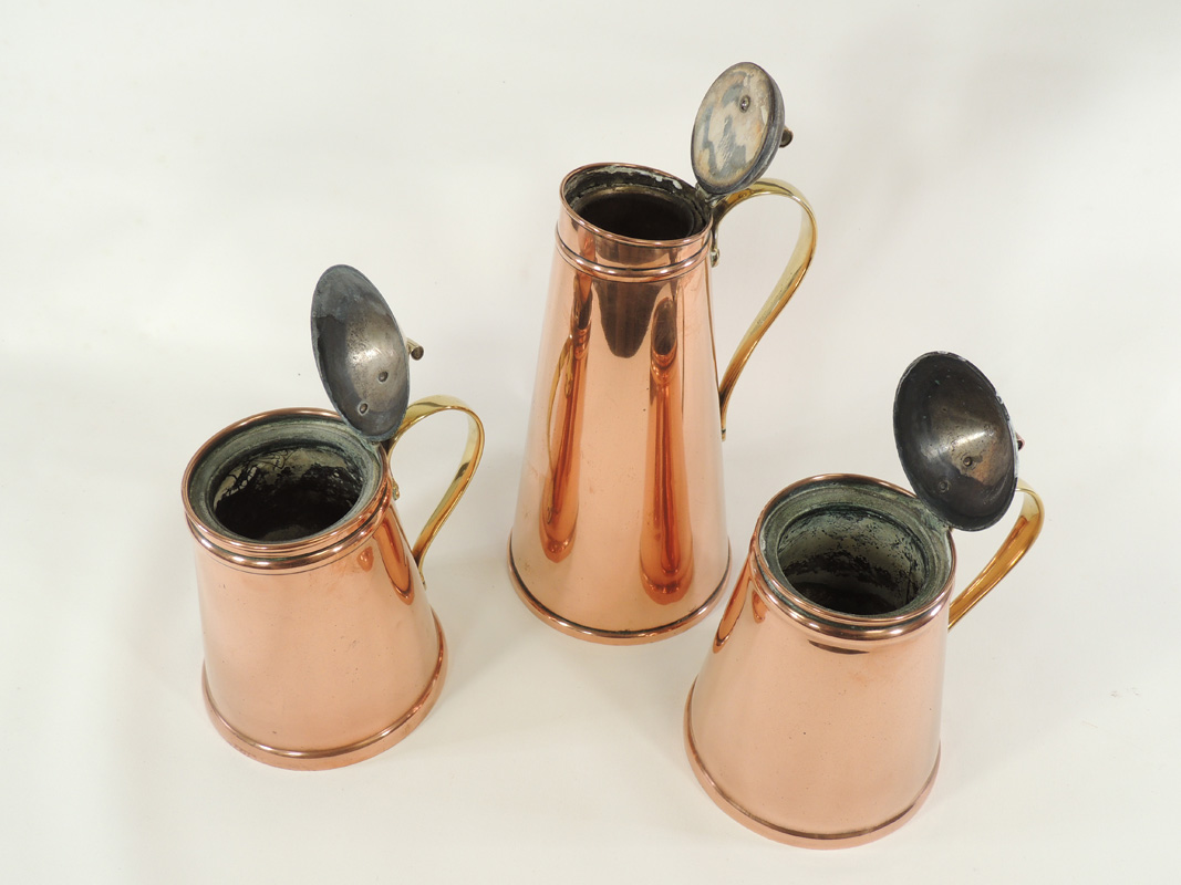 A W.A.S. Benson William Arthur Smith Benson (1854-1924) copper and brass jug of tapering cylindrical - Image 2 of 5