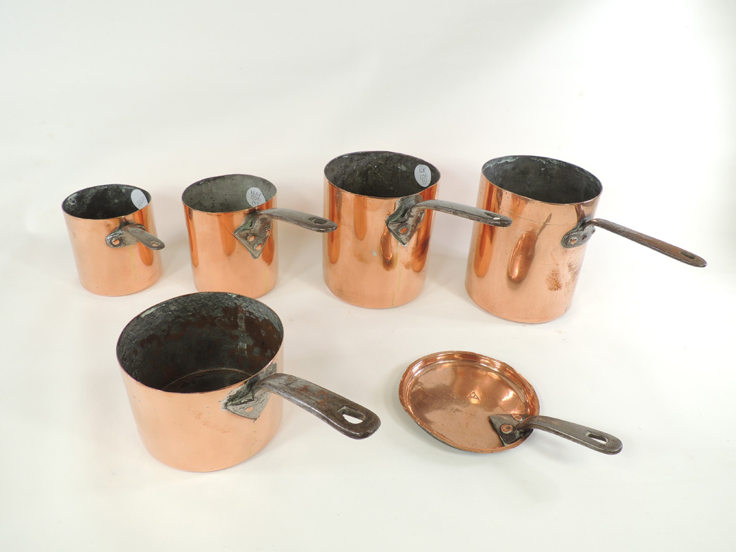 Five late 19th or early 20th Century copper saucepans in various sizes, one with visible Benham & - Image 2 of 2