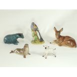 Six ceramic figures of wildlife from the British Isles to include a Poole pottery badger, height