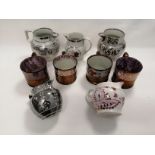 A small group of 19th Century pottery with lustrous effects to include a silver lustre Staffordshire