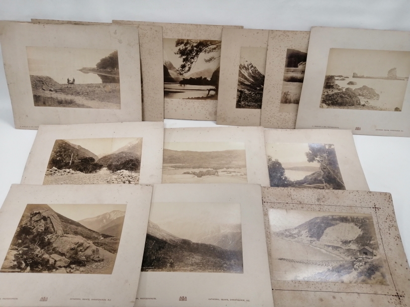 Thirteen late 19th Century photographic cards of New Zealand from E. Wheeler & Son of Cathedral