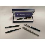 A Waterman of Paris fountain pen, in original box, 4cm x 18cm x 7cm, together with several other