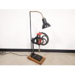 Cast pillar drill interior lamp, moving reproduction manual drill with adjustable lamp attached to