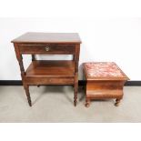 Mahogany two tier wash stand, with dummy drawer and single drawer to lower shelf, 39cm W x 42cm D