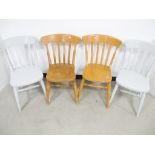 Four contemporary lathe back kitchen chairs, two finished grey the others natural (4)