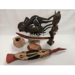 Ten items of ethnographic collecting interest, to include a treen tribal statue of a female