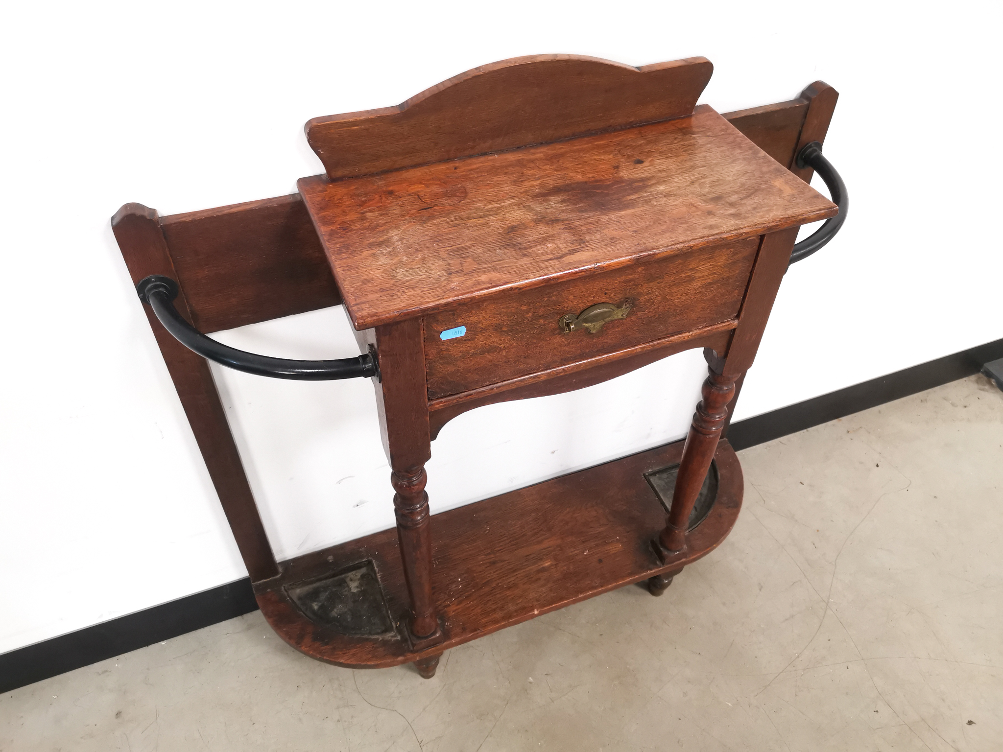 Early 20th Century oak hall stand, stick / umbrella storage with metal tray inserts to base, - Image 2 of 3